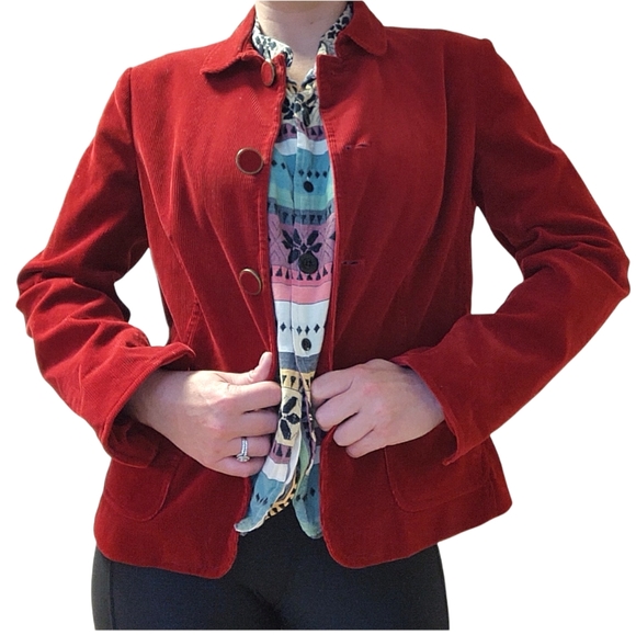 Talbots bright red corduroy button down blazer jacket - Picture 4 of 7